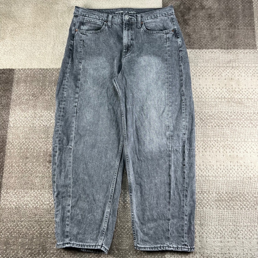 Old Navy Women Grey Acid Wash Barrel Leg Horseshoe Jeans Size 16 High Rise Denim